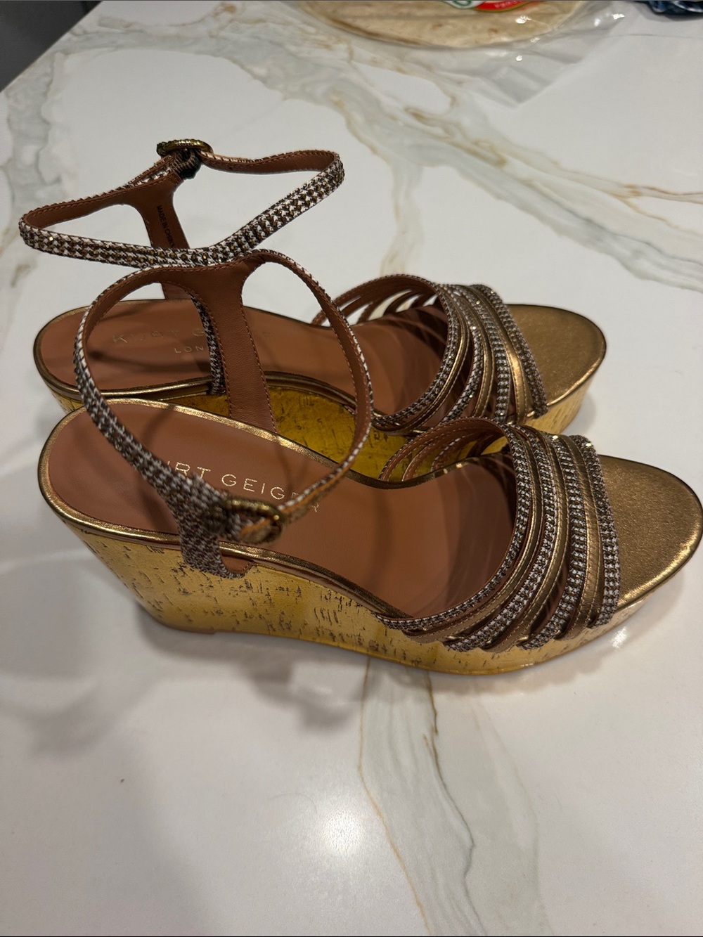 Kurt Geiger London Pierra Platform Wedge Sandals Womens Open Brown Size US9 EU40